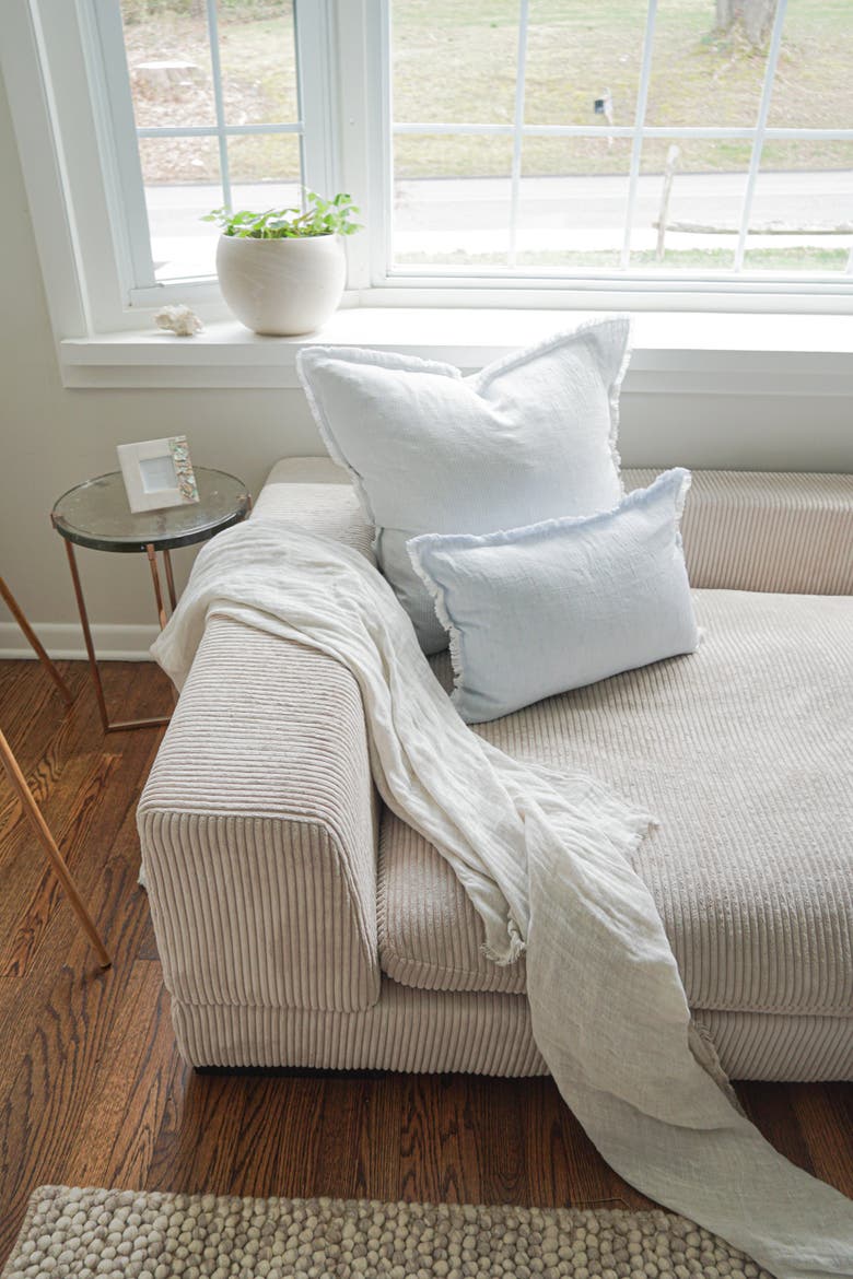 Fringe Soft Linen Pillow with Down Alternative Insert, Alternate, color, Sky Blue
