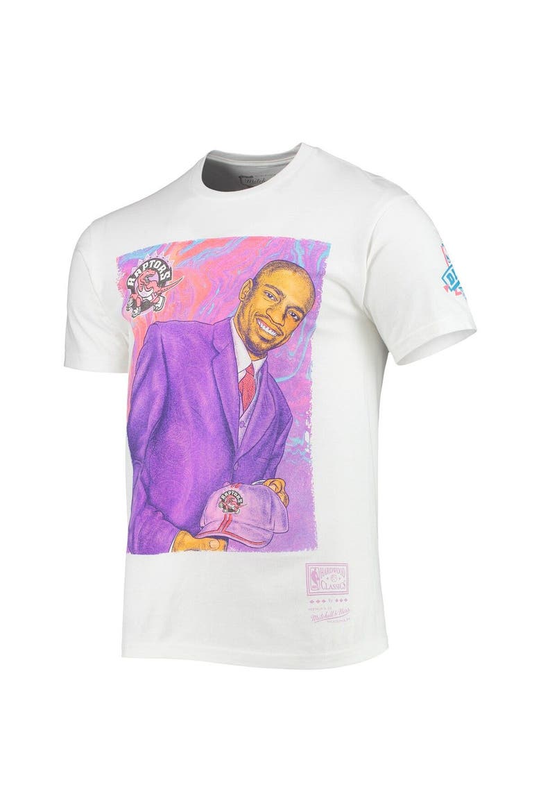 Men's Mitchell & Ness Vince Carter White Toronto Raptors Hardwood Classics Draft Day Colorwash T-Shirt, Alternate, color, White