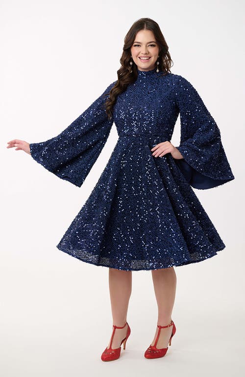 UNIQUE VINTAGE UNIQUE VINTAGE SEQUIN MOCK NECK SWING DRESS