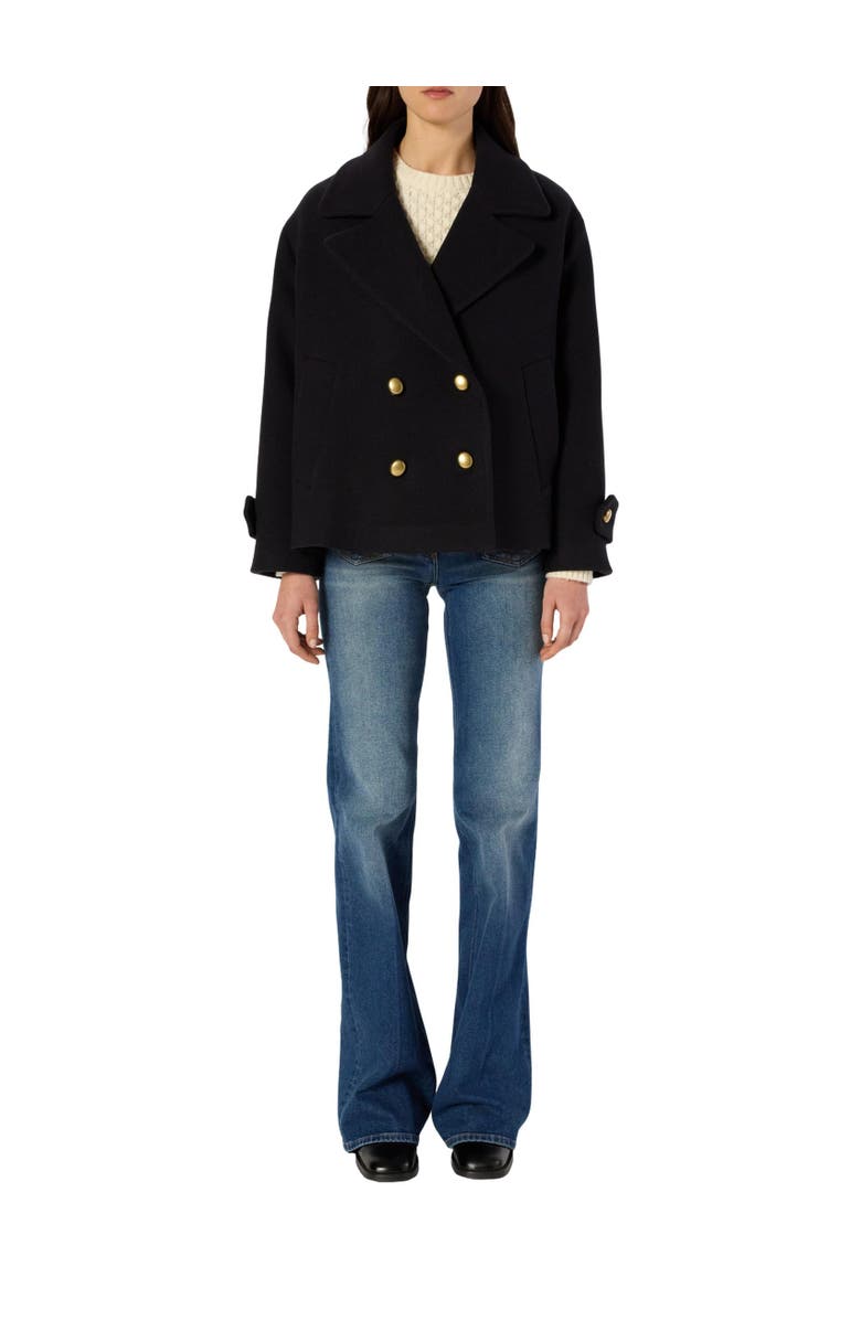 GERARD DAREL Mouna Double Breasted Cropped Peacoat, Alternate, color, Navy Blue