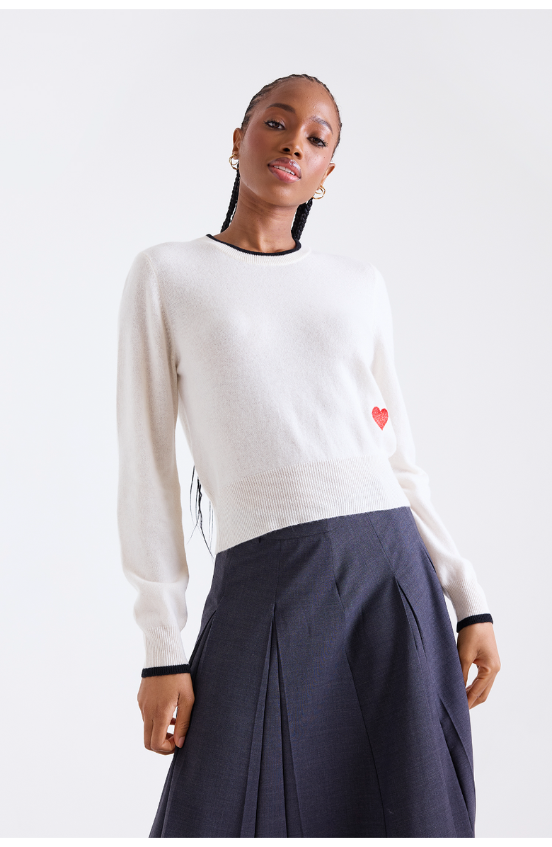 Brodie Pure Cashmere Hearts Crew Neck 100% Cashmere Sweater, Main, color, Organic White