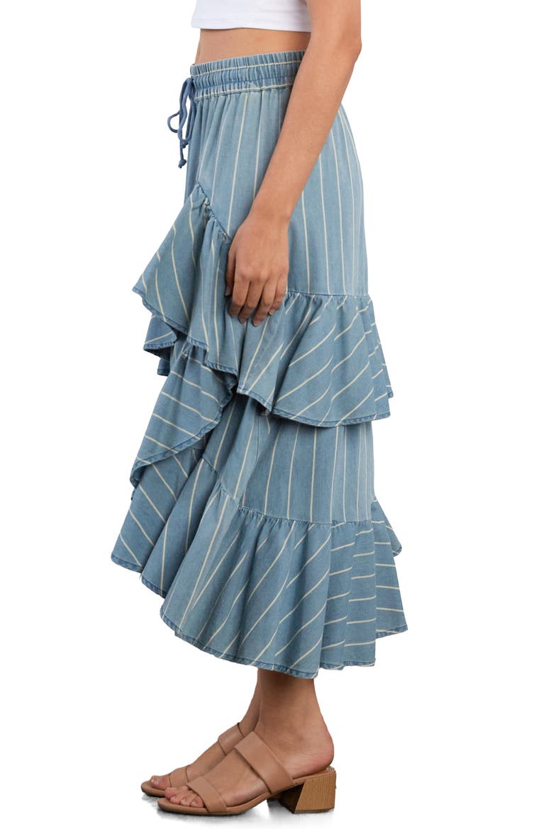 Moonlit Ruffle Midi Skirt, Alternate, color, DENIM CABANA STRIPE