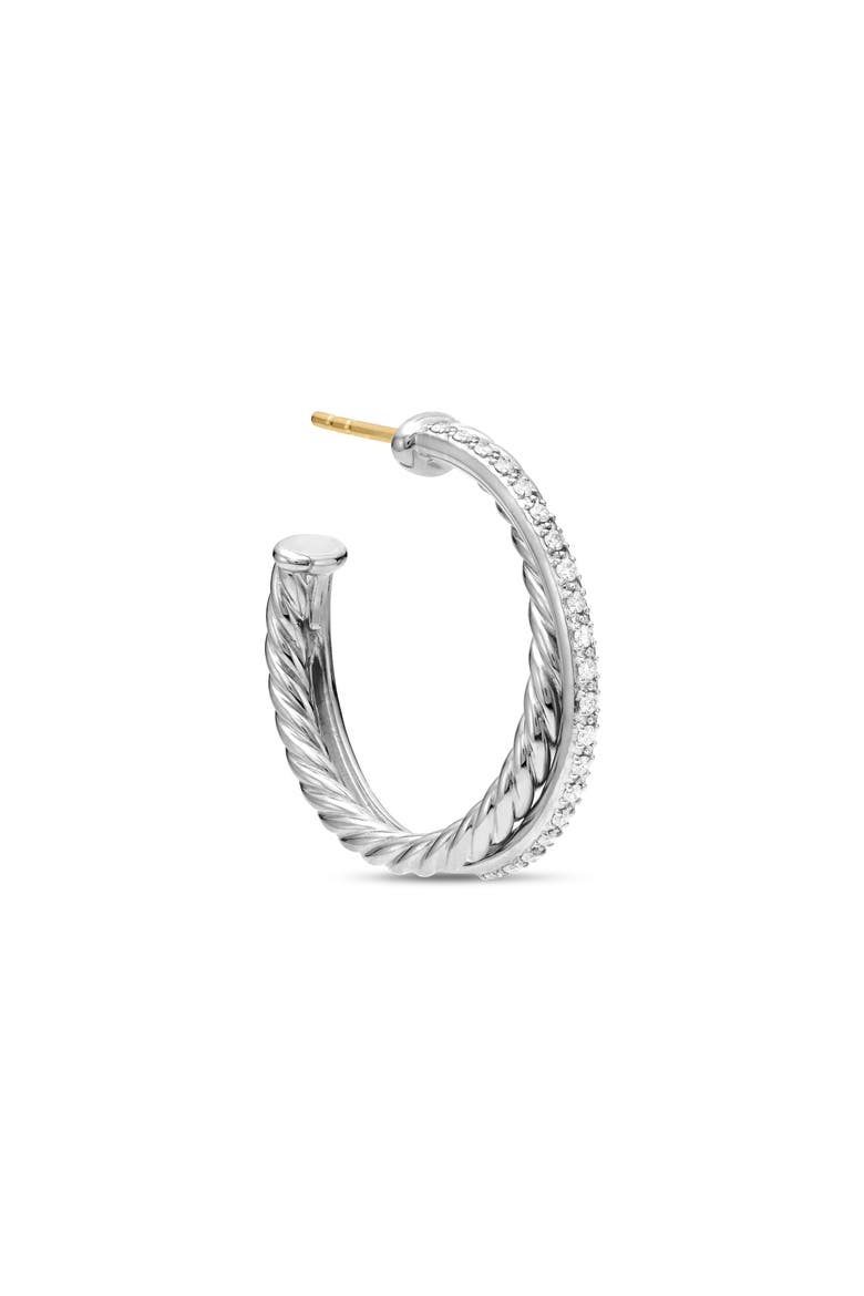 Crossover Medium Hoop Earrings with Diamonds, Alternate, color, SILVER/ DIAMOND