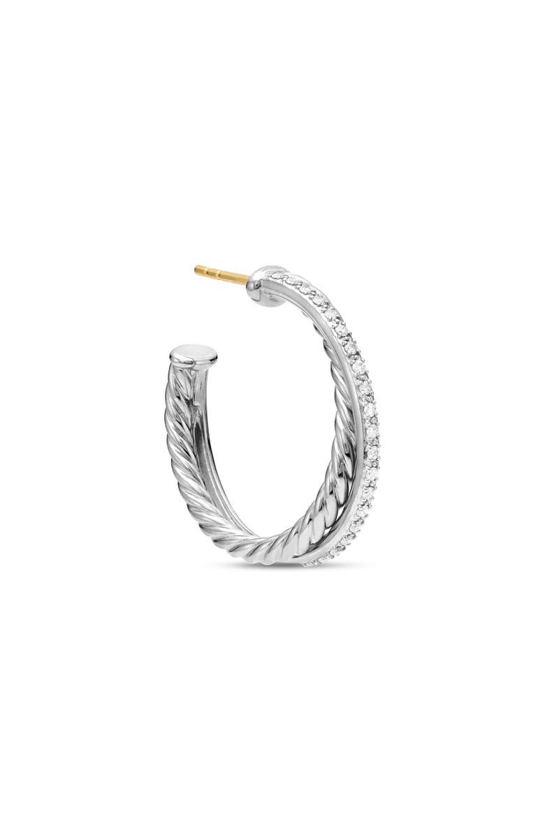 David Yurman Crossover Medium Hoop Earrings with Diamonds, Alternate, color, Silver/ Diamond