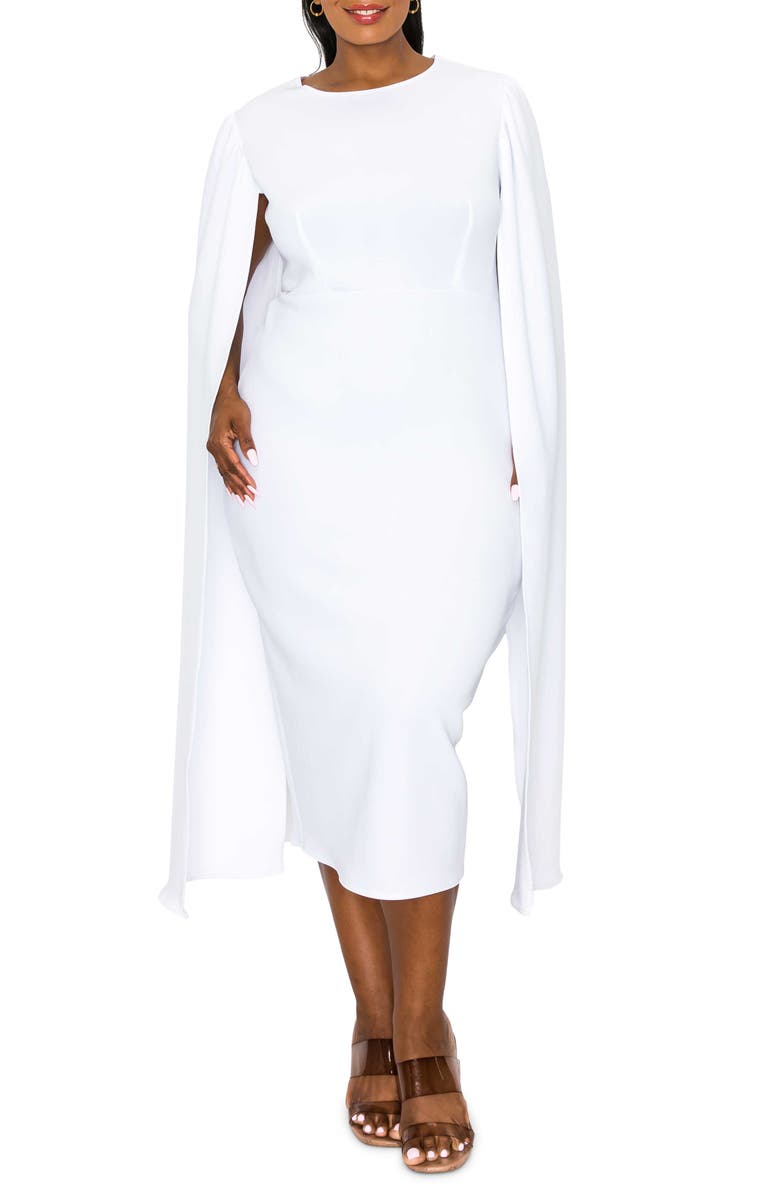 L I V D Naomi Cape Sleeve Midi Dress, Main, color, White