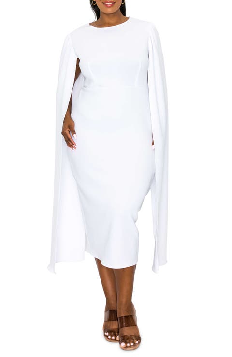 Naomi Cape Sleeve Midi Dress (Plus)