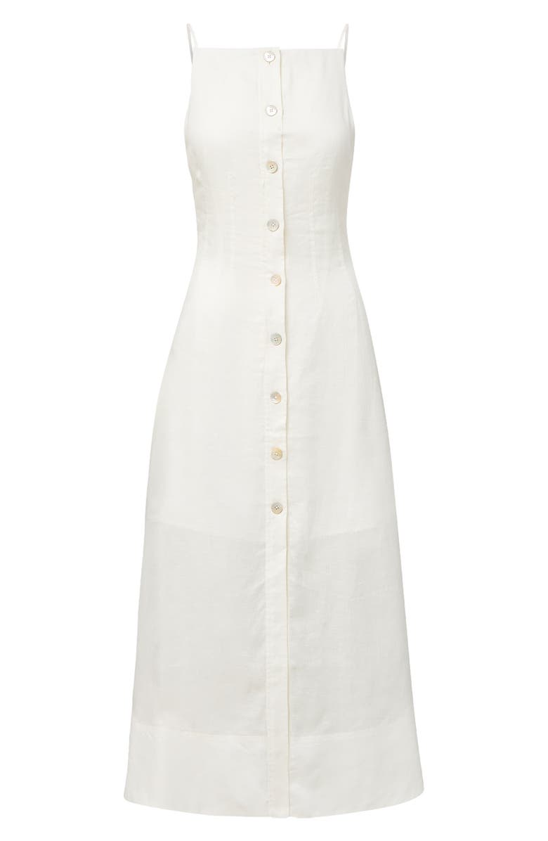 Veronica Beard Georges Linen Button-Up Midi Sundress, Alternate, color, White