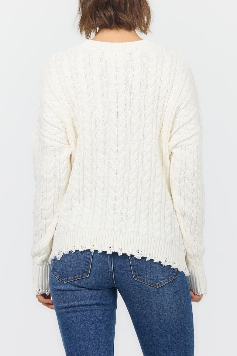 Rania Long Sleeve Crew Neck Cable Sweater, Alternate, color, Off White