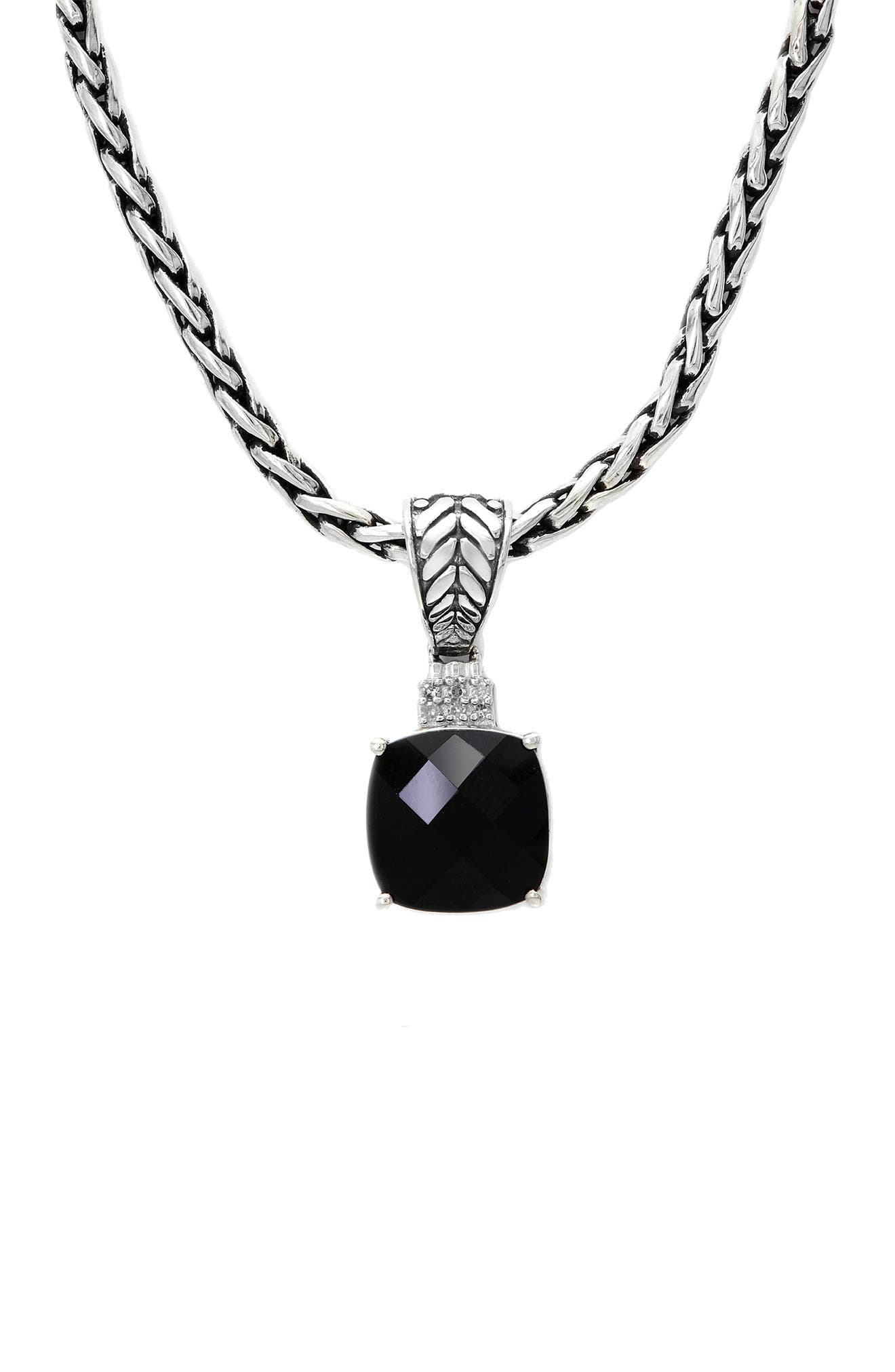 EFFY 925 Sterling Silver Onyx & Diamond Pendant Necklace - 4.93 ctw