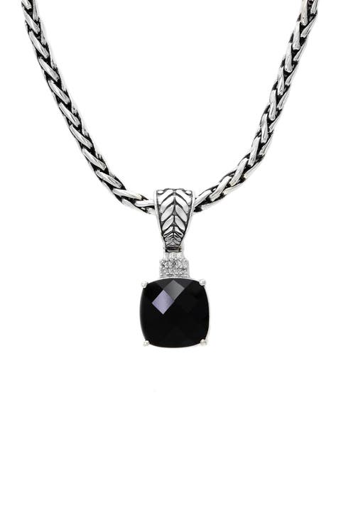 925 Sterling Silver Onyx & Diamond Pendant Necklace - 4.93 ctw