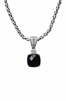 EFFY 925 Sterling Silver Onyx & Diamond Pendant Necklace - 4.93 ctw
