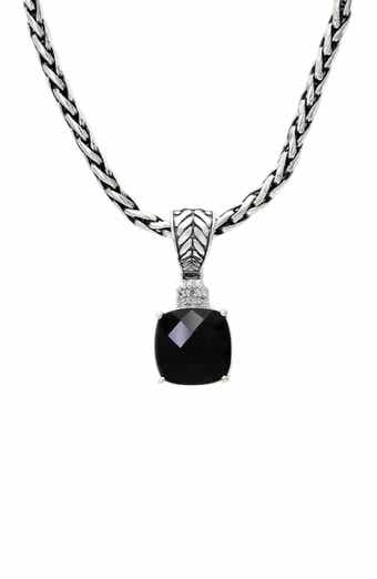EFFY 925 Sterling Silver Onyx & Diamond Pendant Necklace - 4.93 ctw