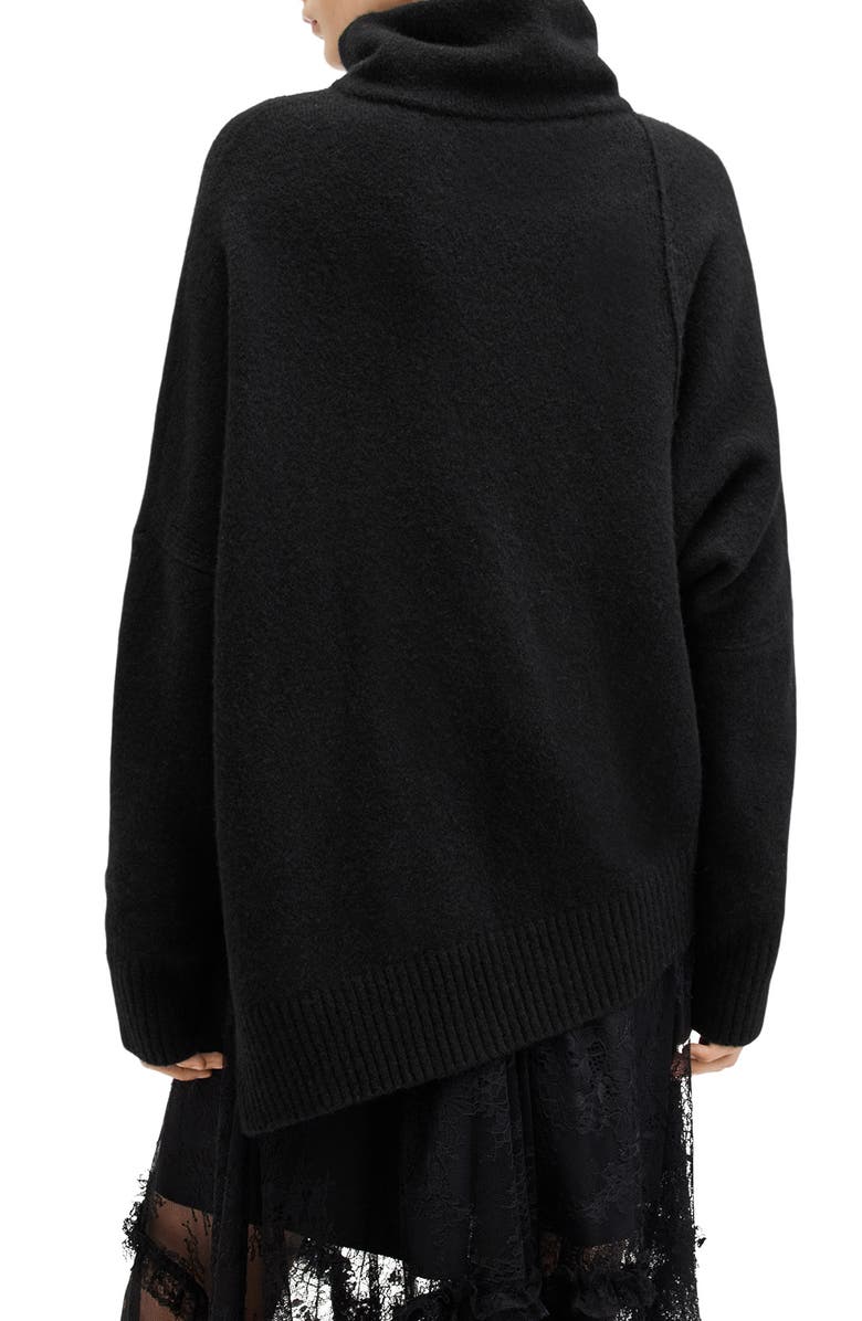 AllSaints Lock Roll Neck Asymmetric Sweater, Alternate, color, Black