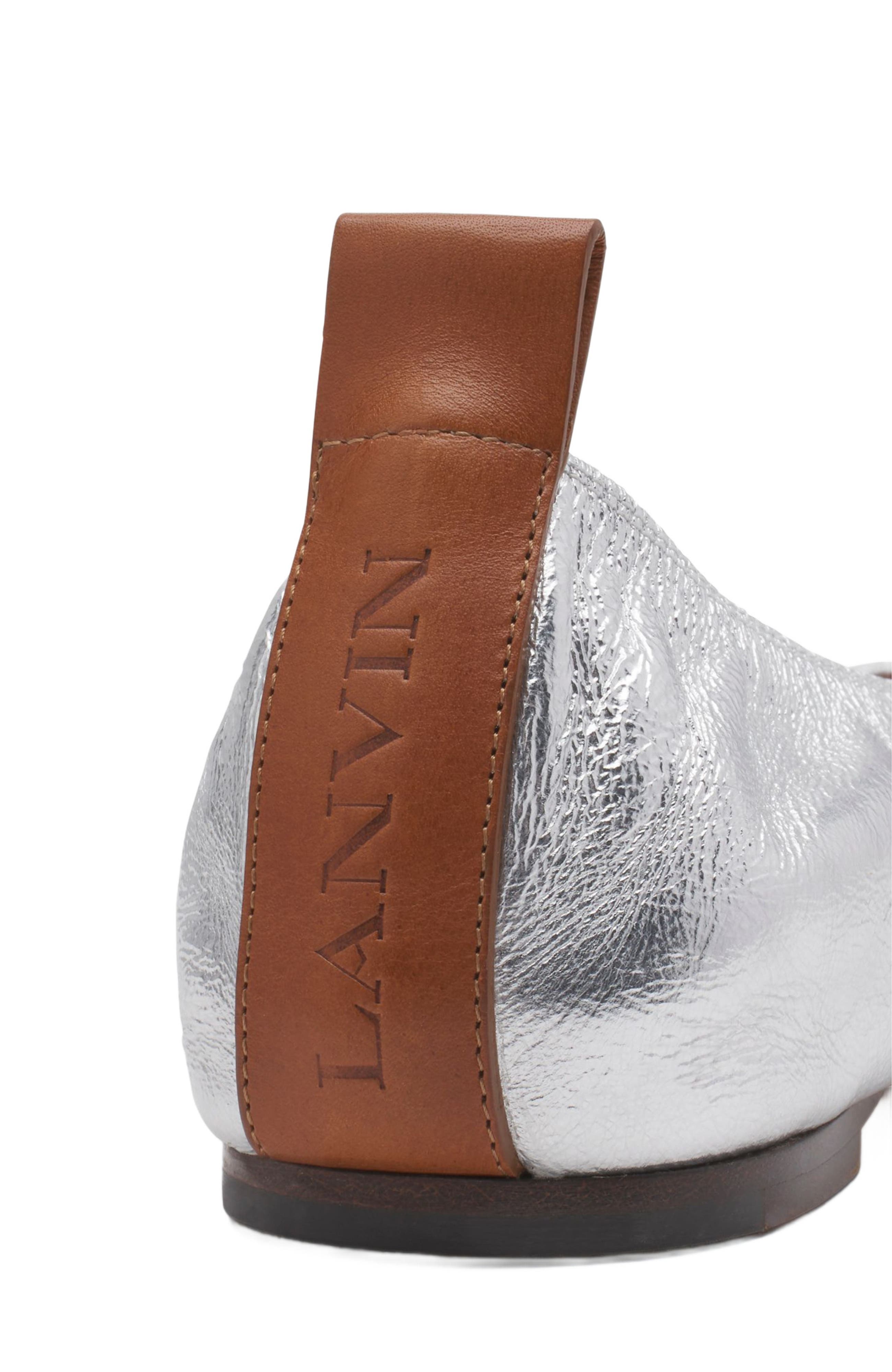 Lanvin THE BALLERINA FLAT IN METALLIC LEATHER, Alternate, color, Silver