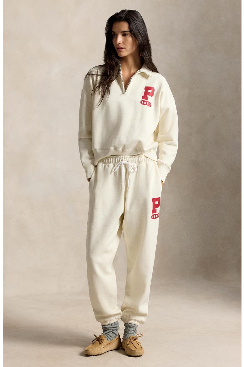 Varsity Logo Cotton Blend Sweatpants, Alternate, color, WARM WHITE