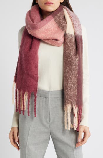 Nordstrom Plaid Brushed Fringed Scarf
