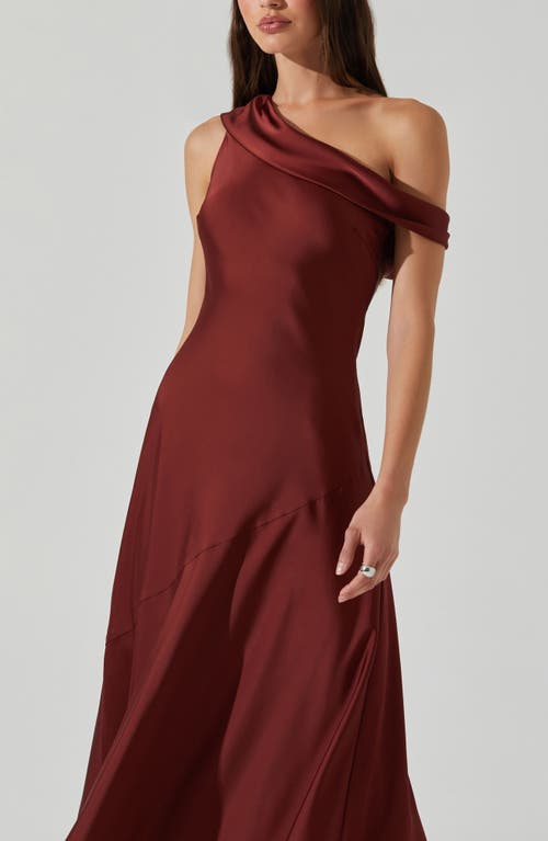 Astr The Label Orissa One-shoulder Satin Midi Dress In Brown