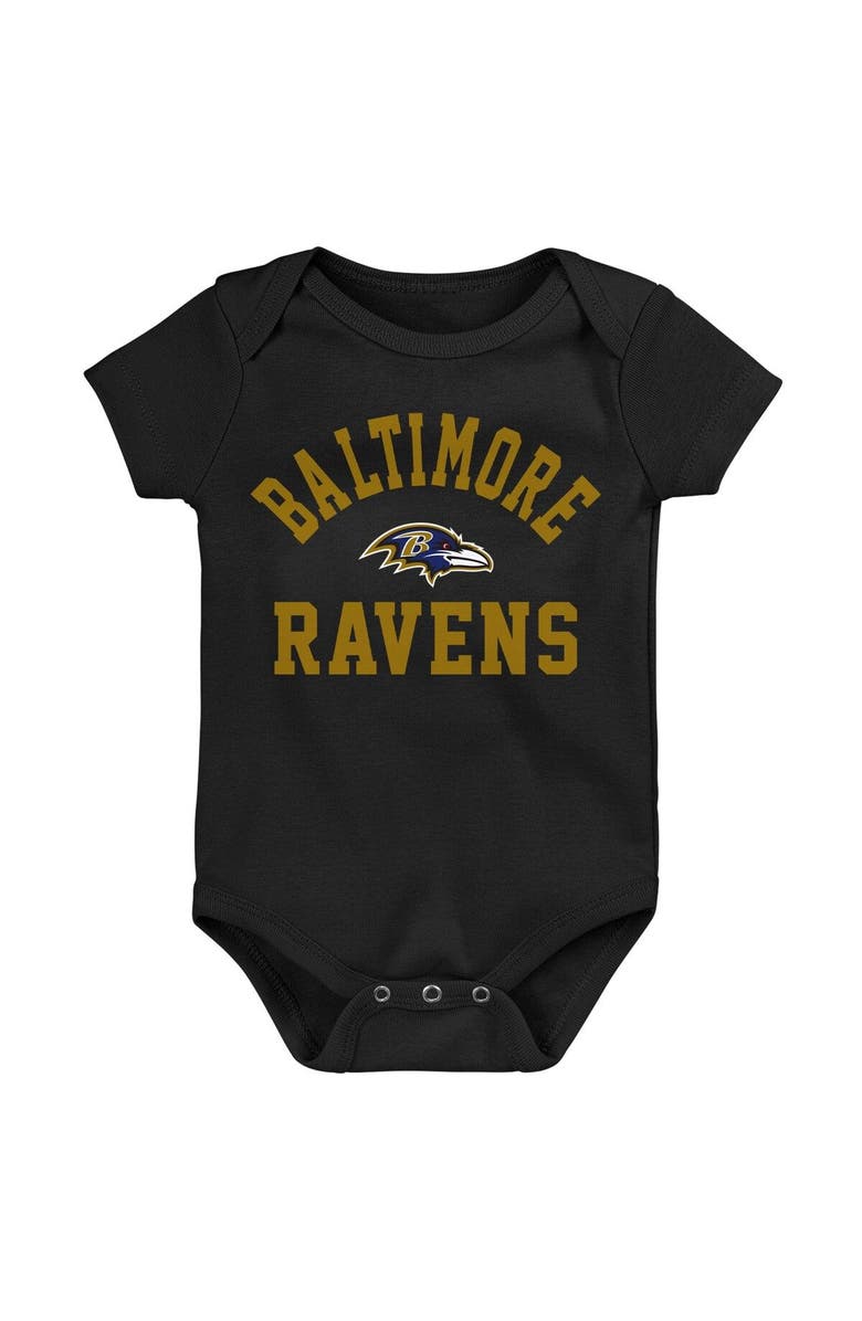 Outerstuff Newborn & Infant Purple/Black/Heather Gray Baltimore Ravens Three-Pack Eat, Sleep & Drool Retro Bodysuit Set, Alternate, color,