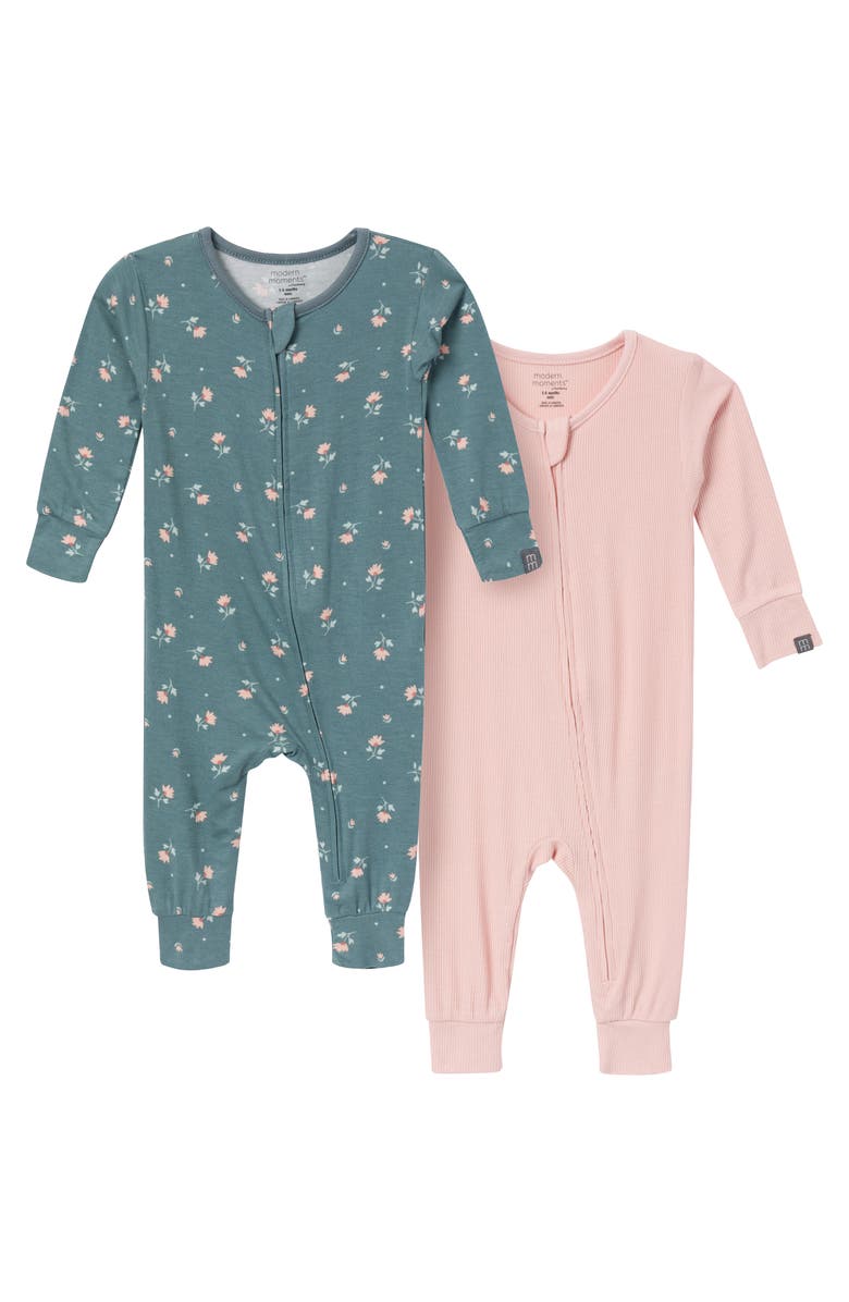 Modern Moments<sup>™</sup> by Gerber 2-Pack Girl's Tight Fitting Footless Pajamas, Alternate, color, Dark Teal Rose