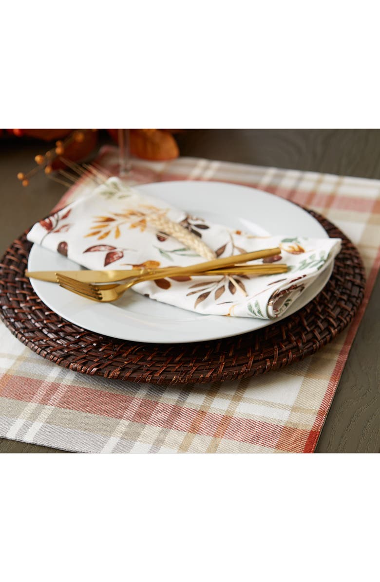 Design Imports Set of 4 Thankful Reversible Embroidered Cotton Placemats, Alternate, color, Falls Bounty