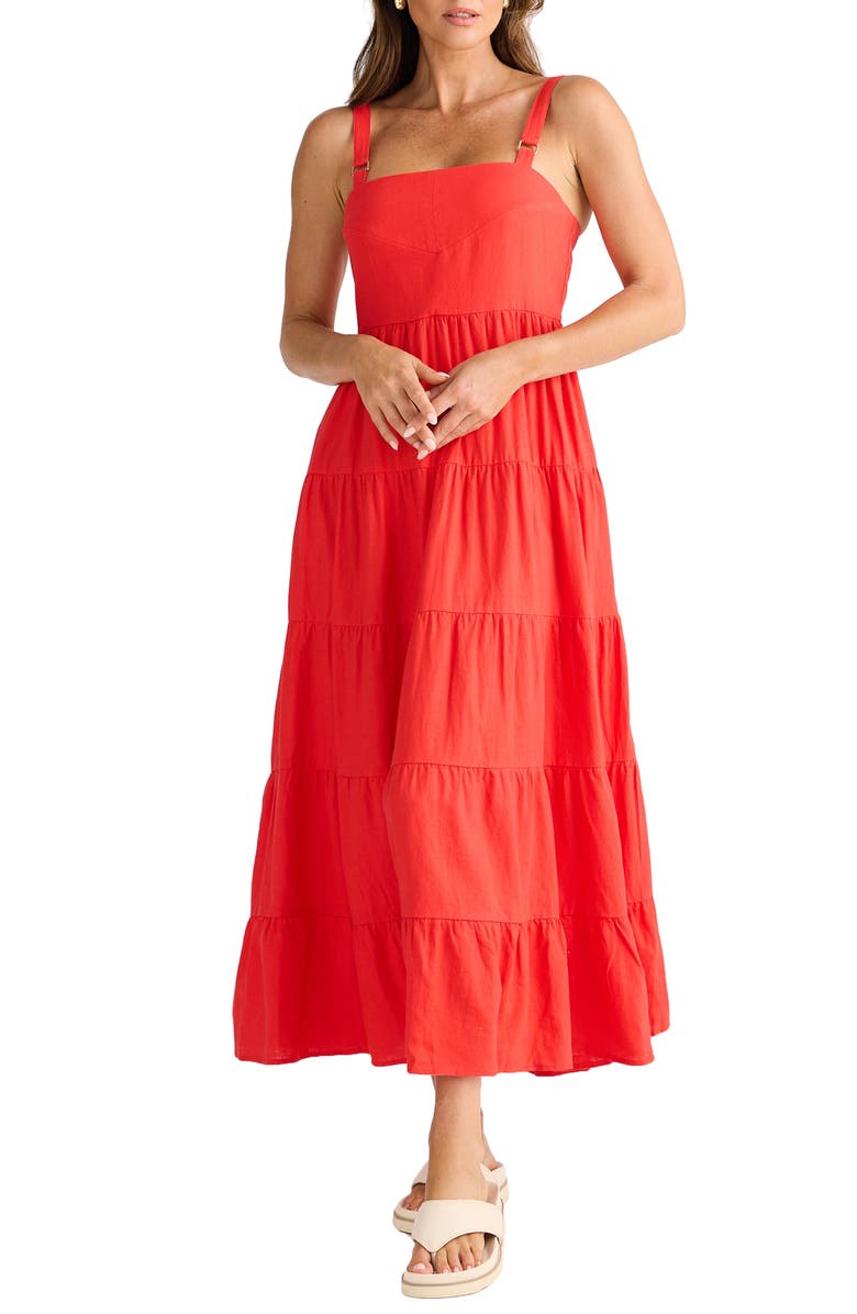 Brave+True Gelato Tiered Fit & Flare Maxi Dress, Main, color, Poppy Red