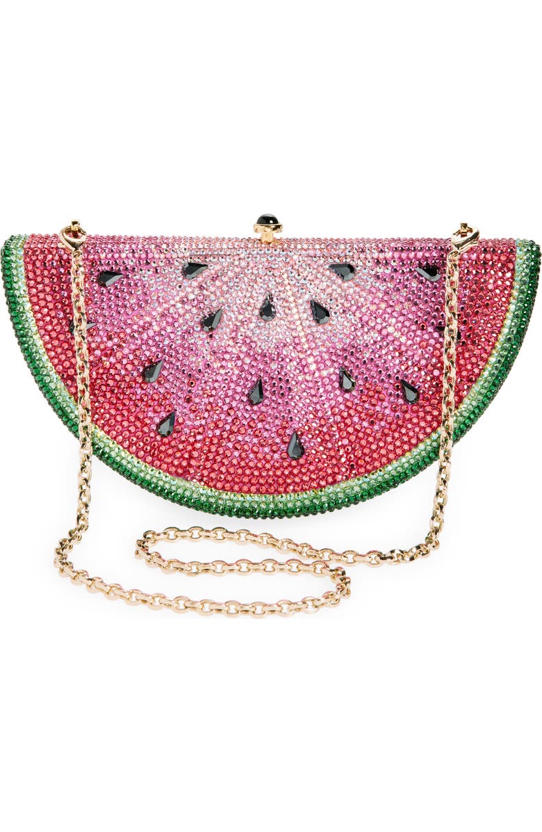 JUDITH LEIBER COUTURE Watermelon Slice Crystal Embellished Clutch, Alternate, color,