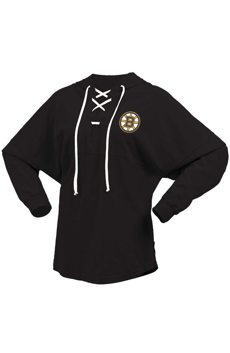 FANATICS Women's Fanatics Branded Black Boston Bruins Jersey Lace-Up V-Neck Long Sleeve Hoodie T-Shirt, Alternate, color, Black