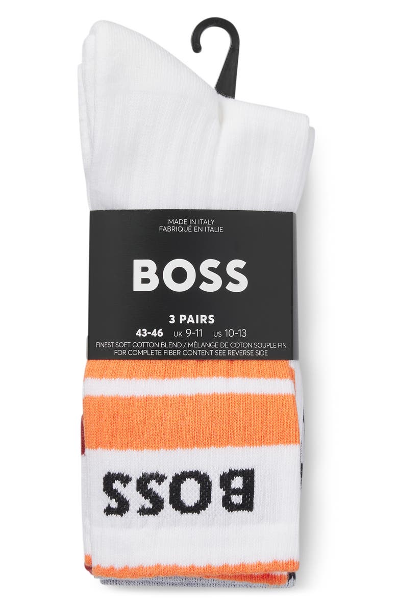 BOSS 3-Pack Logo Stripe Ribbed Crew Socks, Alternate, color, Open Miscellaneous