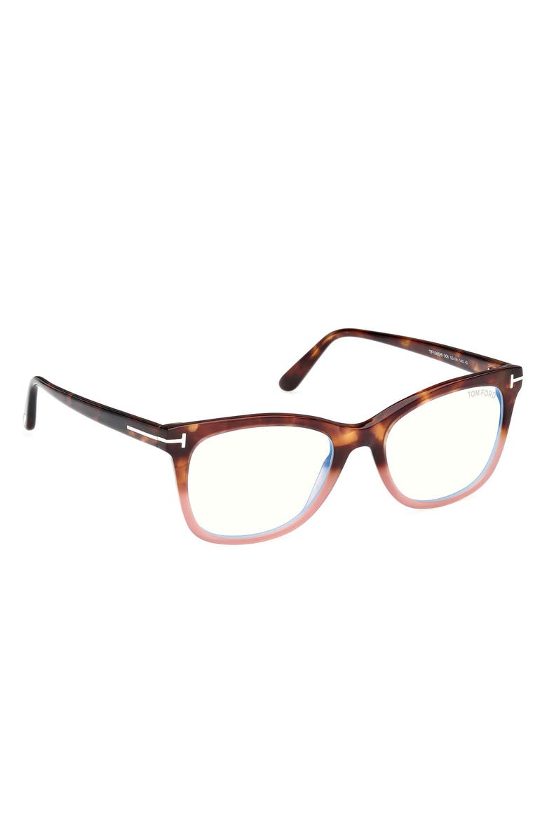 TOM FORD 52mm Square Blue Light Blocking Glasses, Alternate, color, Havana To Milky Pink / T Logo