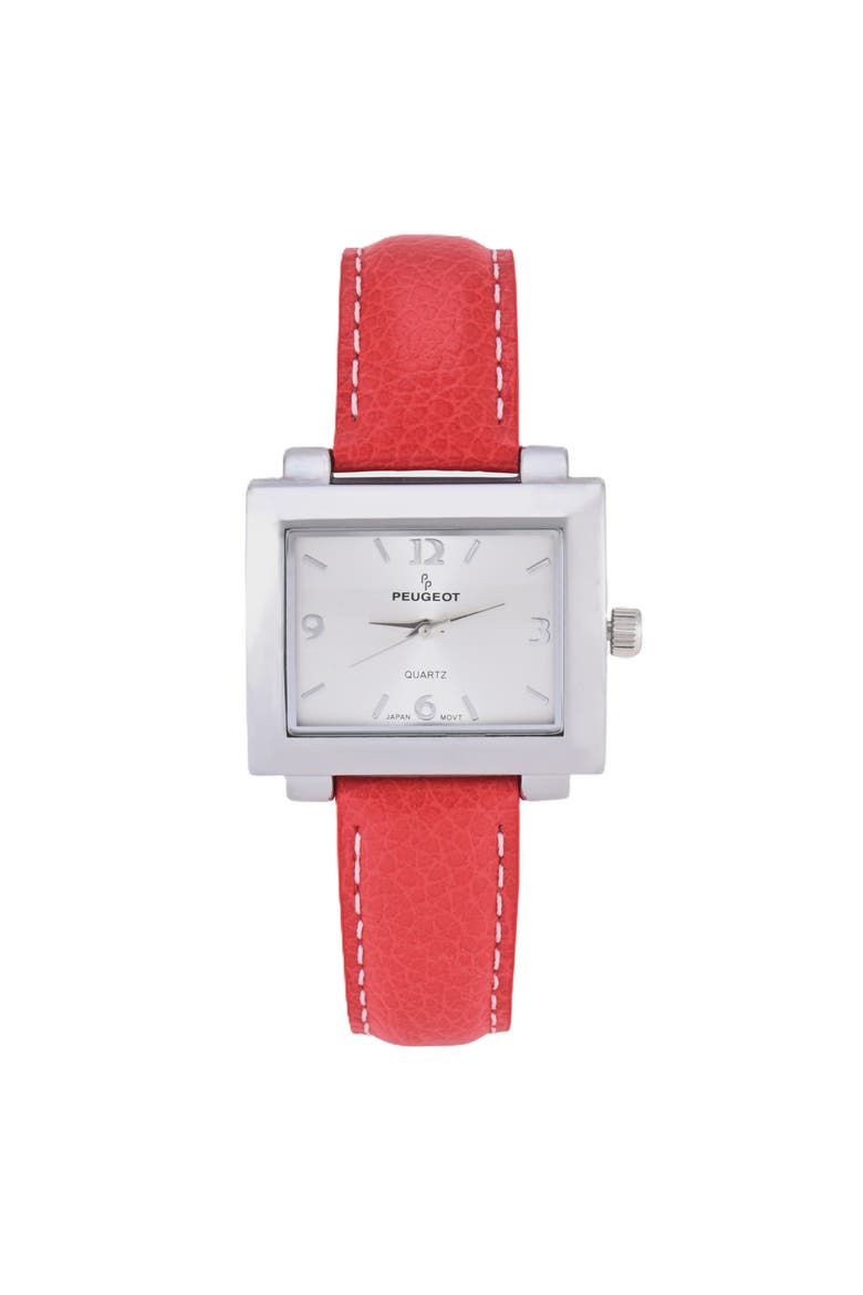 Rectangular Easy Read Leather Watch - 28x35MM, Main, color, Red