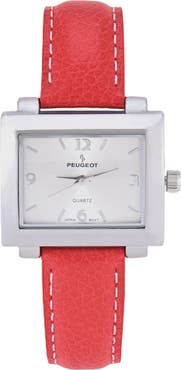 Peugeot Rectangular Easy Read Leather Watch - 28x35MM