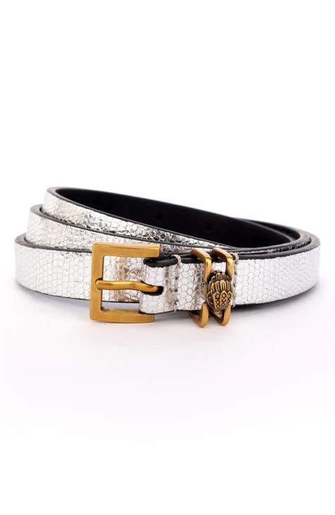 Metallic leather belt best sale