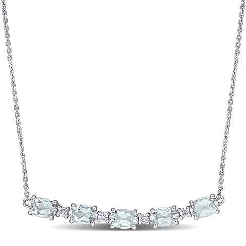Aquamarine & Diamond Bar Necklace 14k