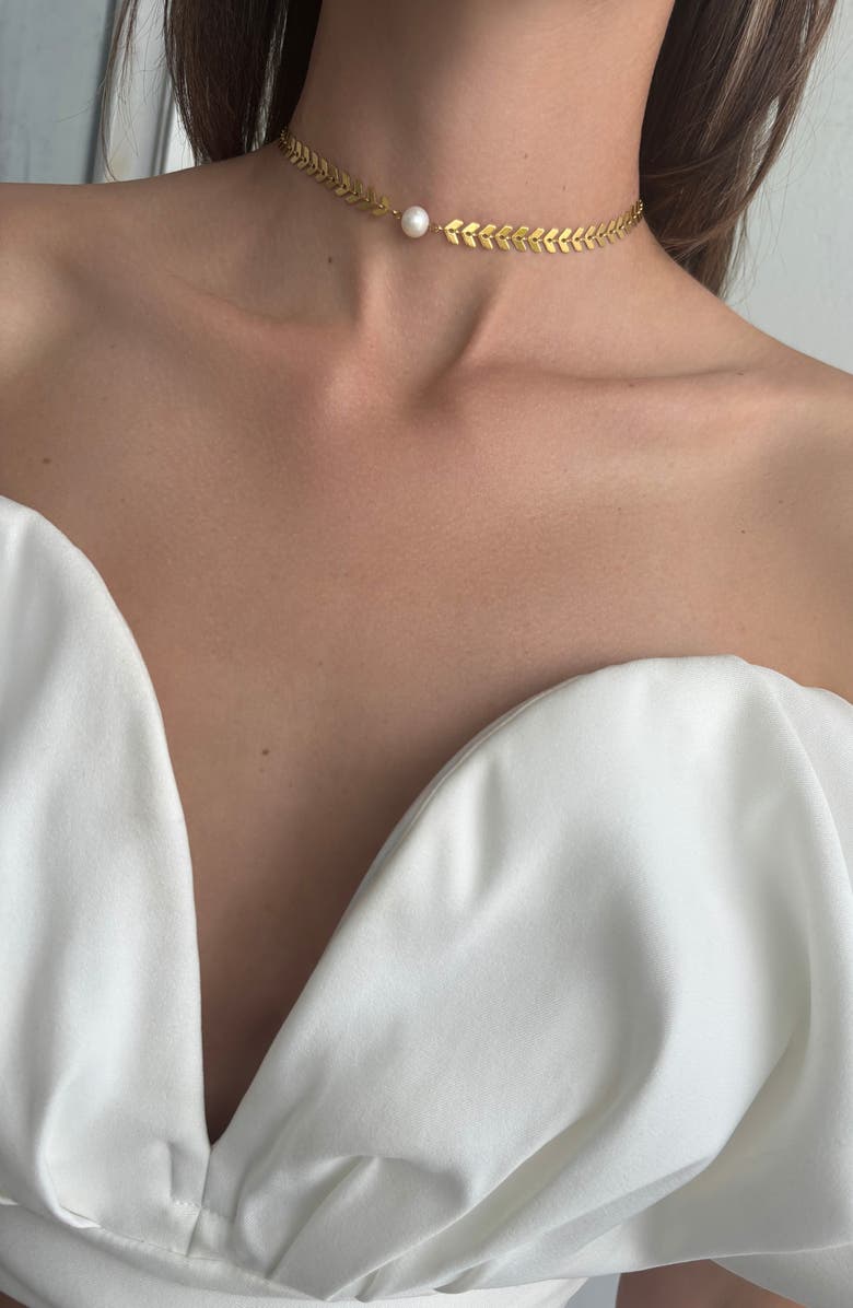 st. Moran Freshwater Pearl Chevron Choker, Alternate, color, White