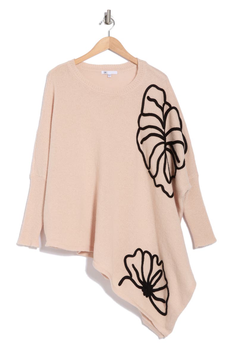Asymmetric Floral Embroidered Top, Alternate, color, IVORY/ BLACK