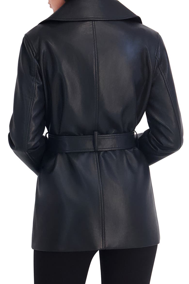 Faux Leather Belted Trench Coat, Alternate, color, BLACK