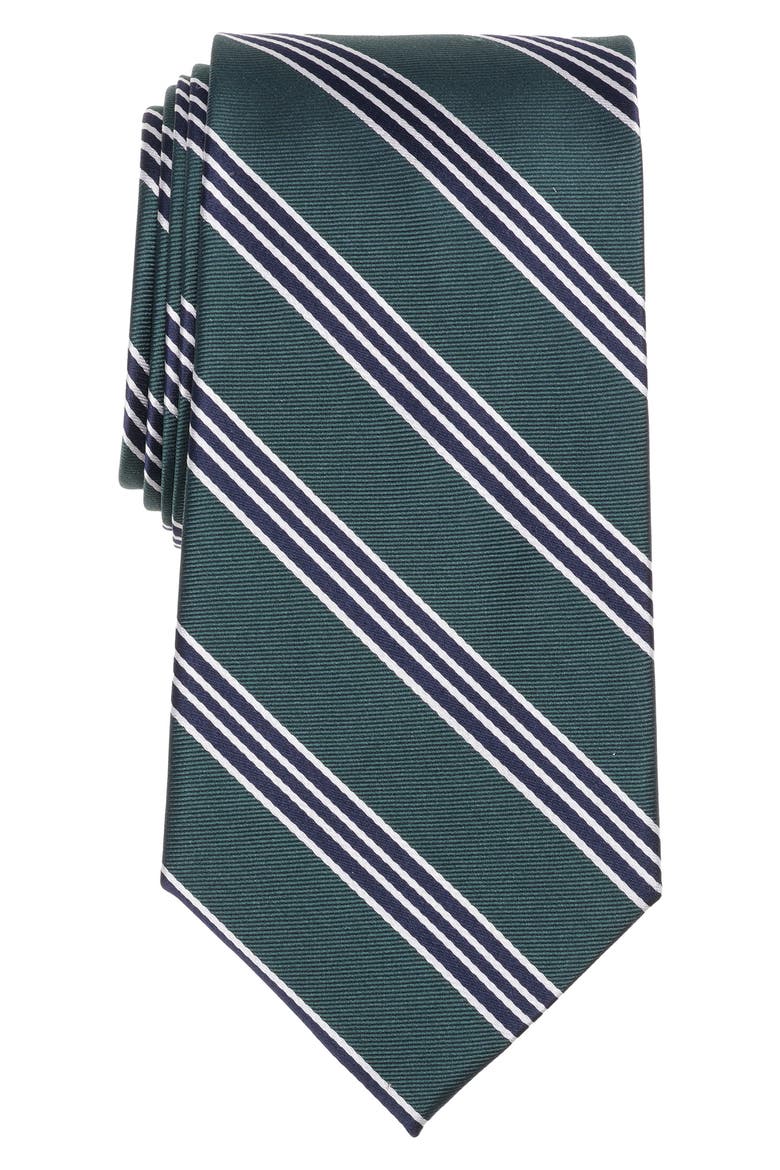 Ribbon Stripe Silk Blend Tie, Main, color, DARK GREEN
