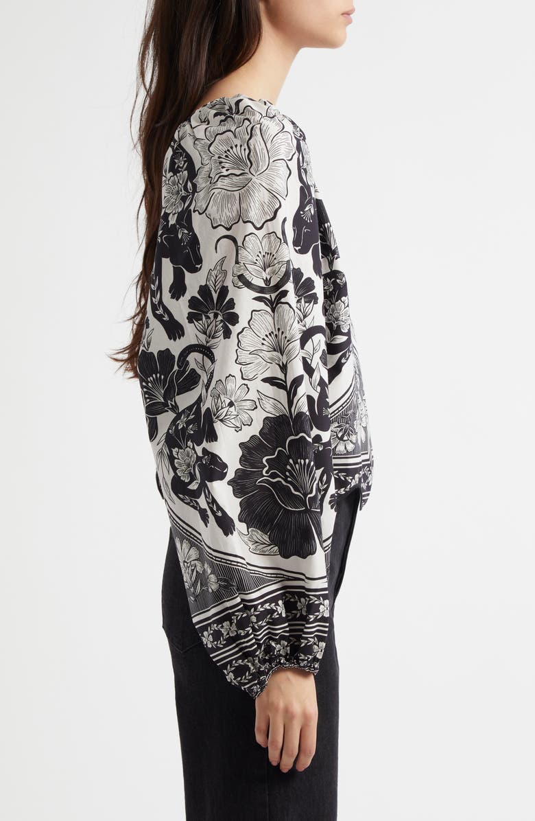 FARM Rio Placed Floral Print Long Sleeve Cotton Top, Alternate, color, Flower Leopards