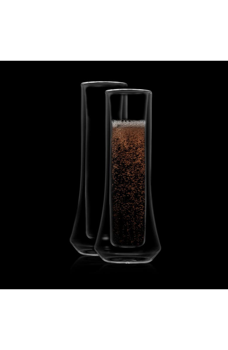 JoyJolt Set of 4 Cosmos Double Wall Bubbles Flute Glass, Alternate, color, Clear