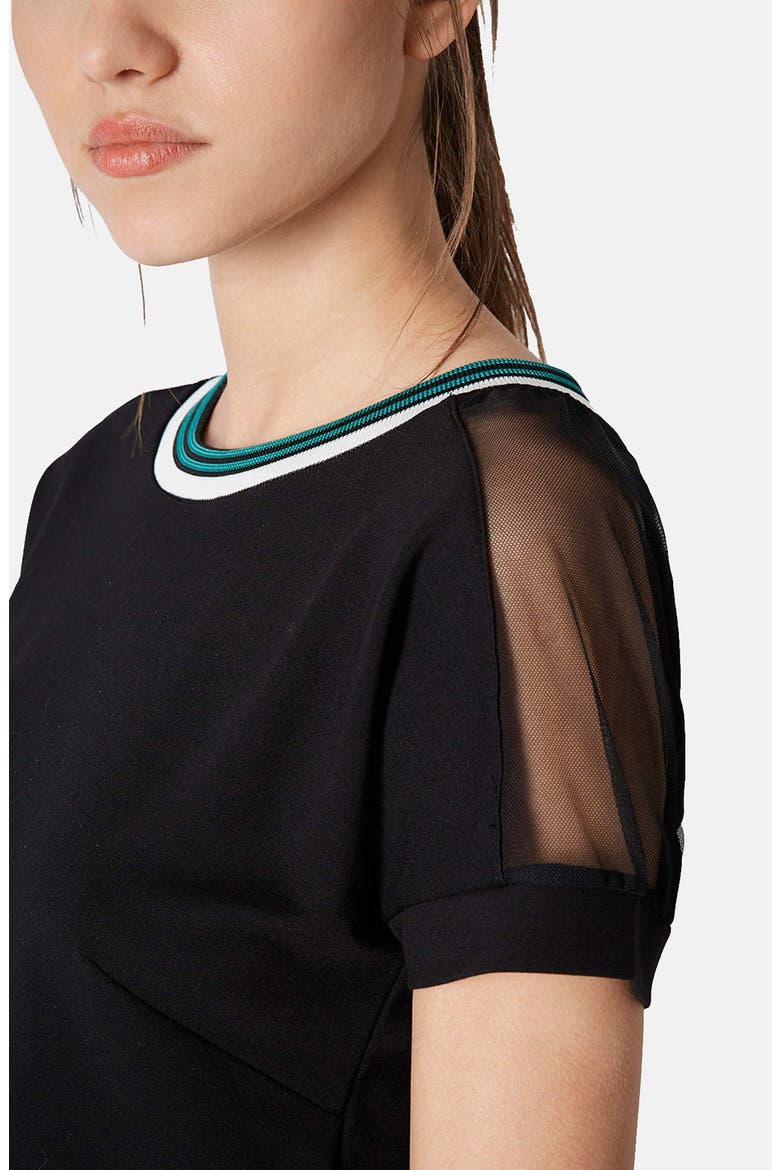 Contrast Trim Mesh Inset Tee, Alternate, color, BLACK