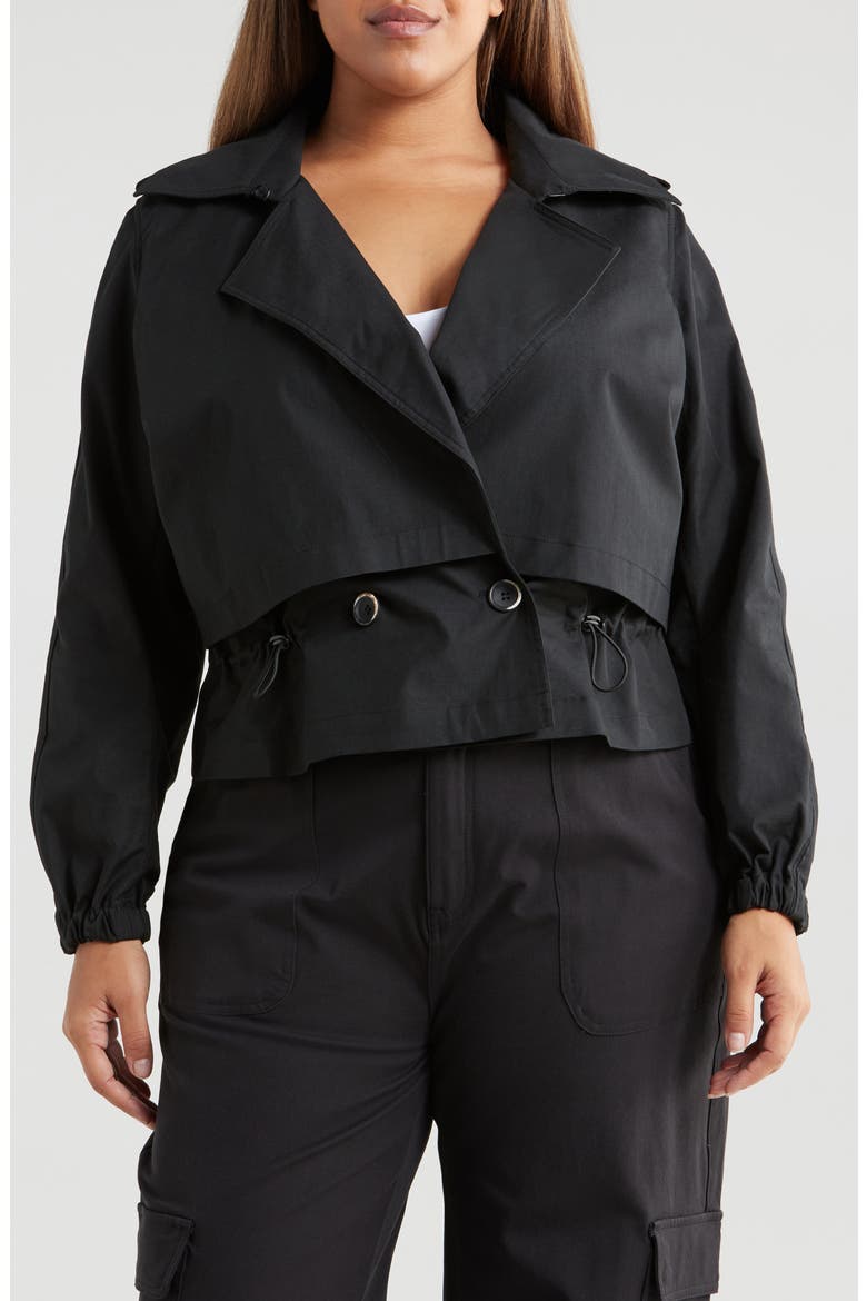 Leonard Water Repellent Double Breasted Crop Trench Jacket, Alternate, color, BLACK