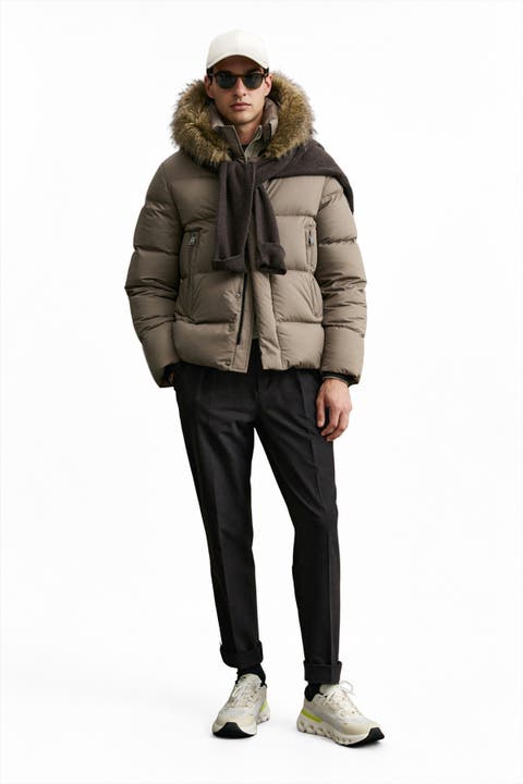 Lufian Men's Goose Down Puffer Jacket With Removable Fur Trim