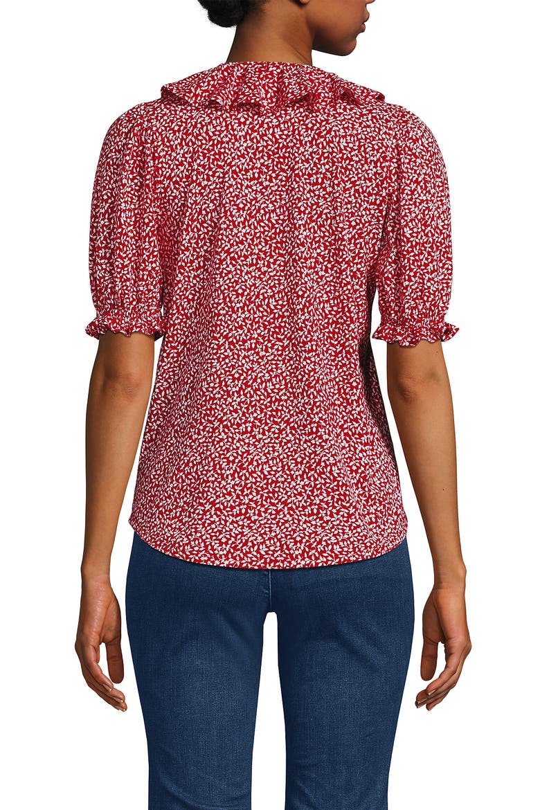 Puff Sleeve Slub Ruffle Pintuck Top, Alternate, color, Red Ditsy Floral