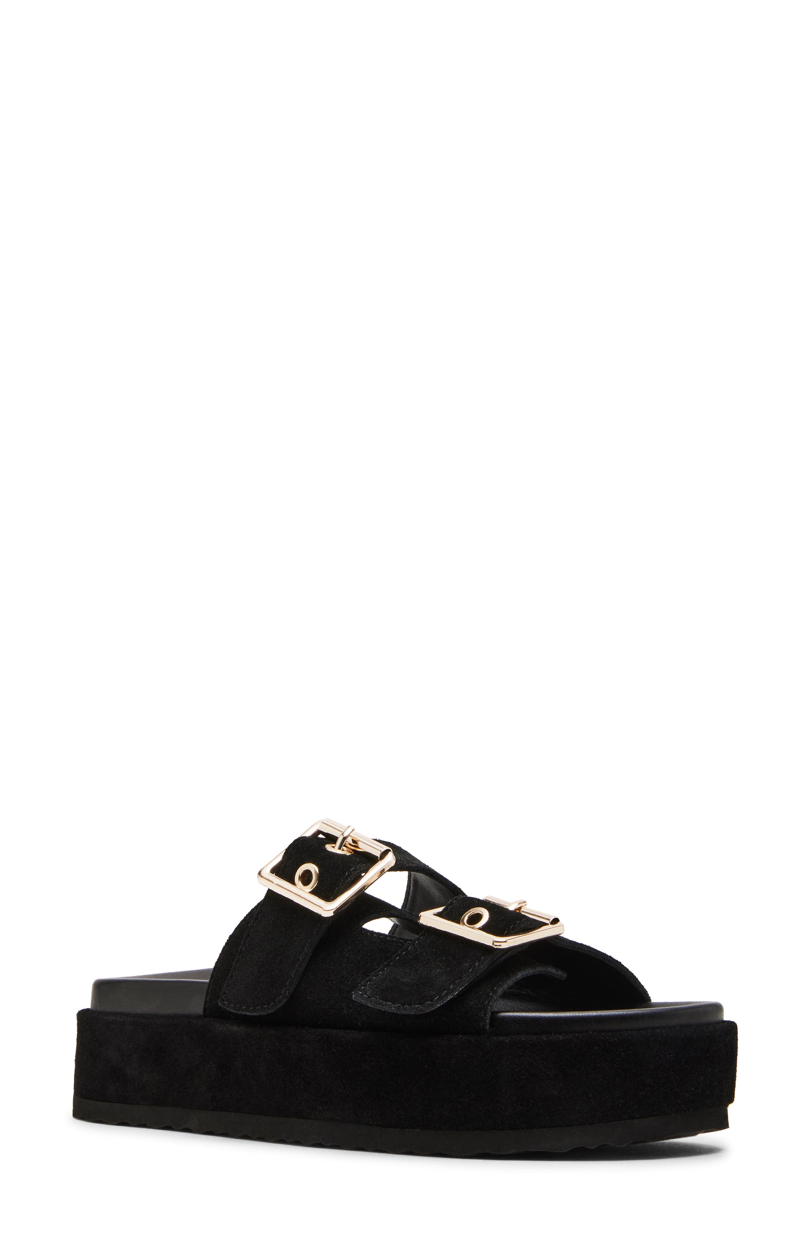 Katie Platform Slide Sandal, Main, color, BLACK SUEDE