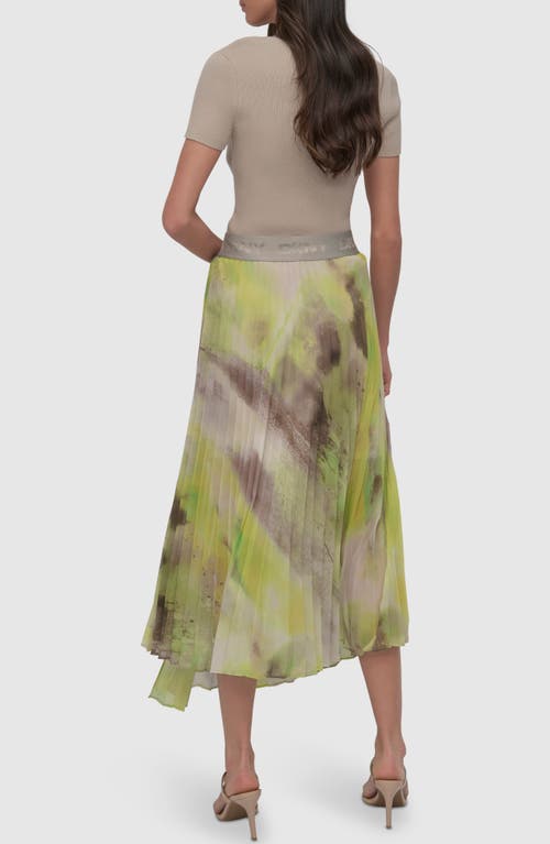 Dkny Print Pleated Asymmetric Midi Skirt In Watercolor