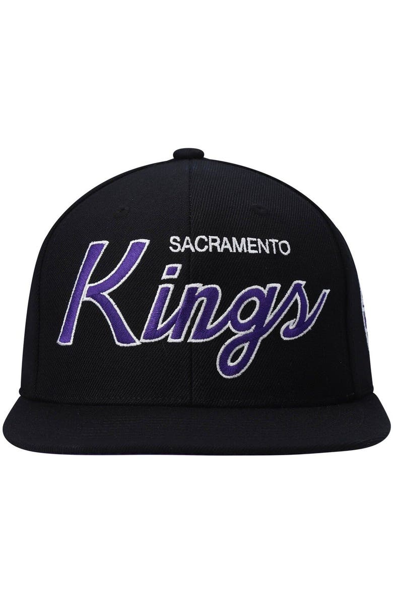 Mitchell & Ness Men's Mitchell & Ness Black Sacramento Kings Hardwood Classics Script 2.0 Snapback Hat, Alternate, color, Black