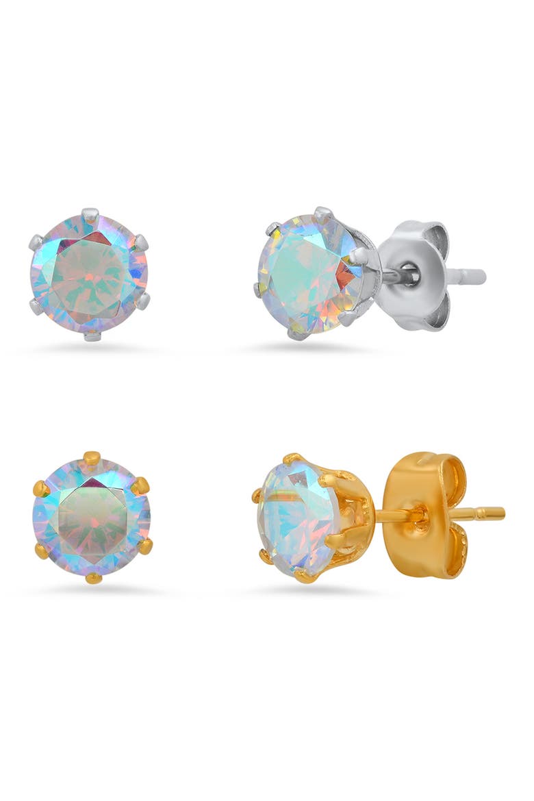 HMY JEWELRY Stainless Steel 18K Gold Plated Stud Earrings - Pack of 2, Main, color, TWO TONE