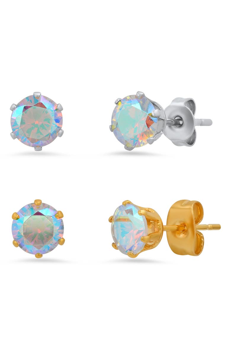 HMY JEWELRY Stainless Steel 18K Gold Plated Stud Earrings - Pack of 2, Main, color, 