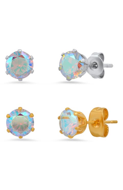 HMY JEWELRY Stainless Steel 18K Gold Plated Stud Earrings - Pack of 2