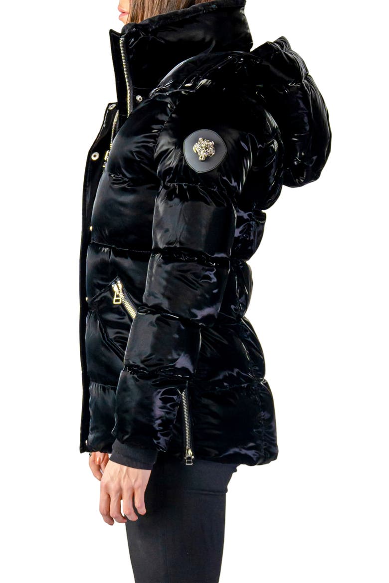 Bumnester Water Resistant Faux Fur Lined Hooded Quilted Puffer Jacket, Alternate, color, ALL WET BLACK